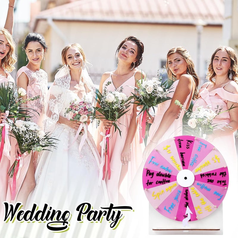 Memorywuu 11.4 Inch Spinning Wheel Erasable Raffle Spin The Wheel Game with Stand and Arrow Wooden Prize Tabletop Spinner Raffle Roulette for Wedding Family Bridal Party Baby Shower Games(Pink) - Image 5